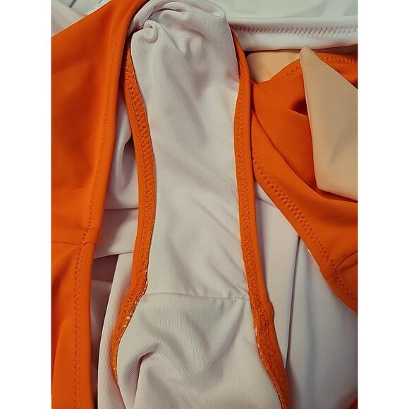New Cupshe Colorblock One Piece Swimsuit Orange Peach‎ Tie Waist Summer Size S - Picture 5 of 10
